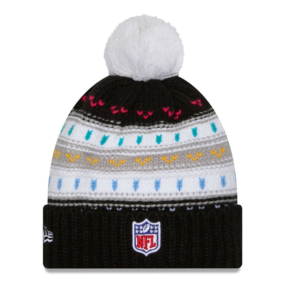 Las Vegas Raiders New Era Women's 2025 NFL Crucial Catch Cuffed Knit Hat with Pom - Black on sale