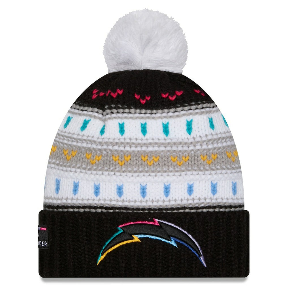 Los Angeles Chargers New Era Women's 2025 NFL Crucial Catch Cuffed Knit Hat with Pom - Black cheap