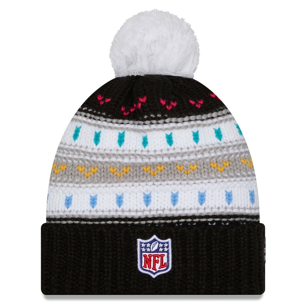 Los Angeles Chargers New Era Women's 2025 NFL Crucial Catch Cuffed Knit Hat with Pom - Black cheap