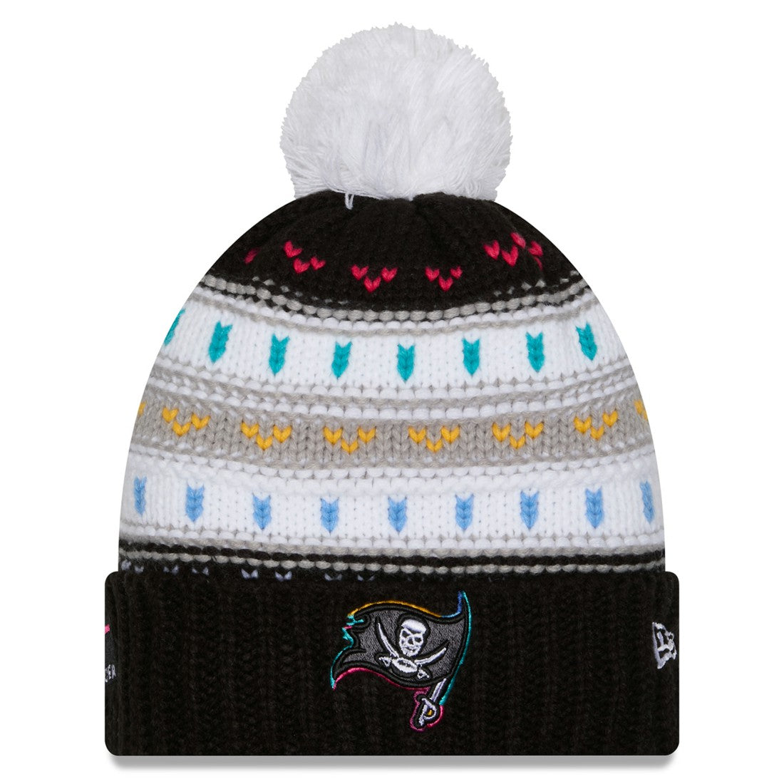Tampa Bay Buccaneers New Era Women's 2025 NFL Crucial Catch Cuffed Knit Hat with Pom - Black for sale