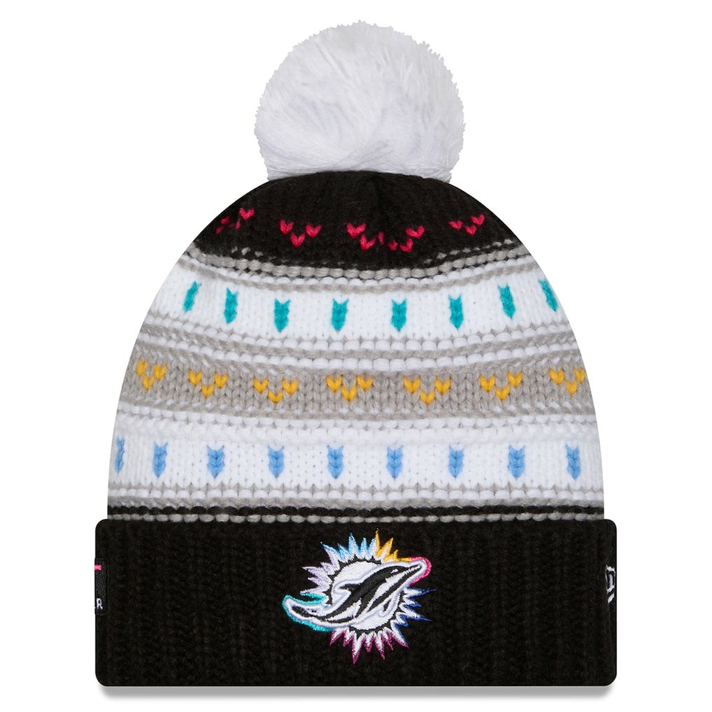 Miami Dolphins New Era Women's 2025 NFL Crucial Catch Cuffed Knit Hat with Pom - Black online