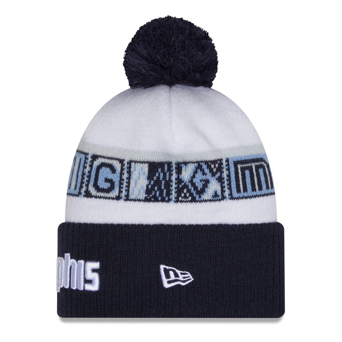 Memphis Grizzlies 2025/26 City Edition Cuffed Knit Hat with Pom - Navy/White | New Era cheap