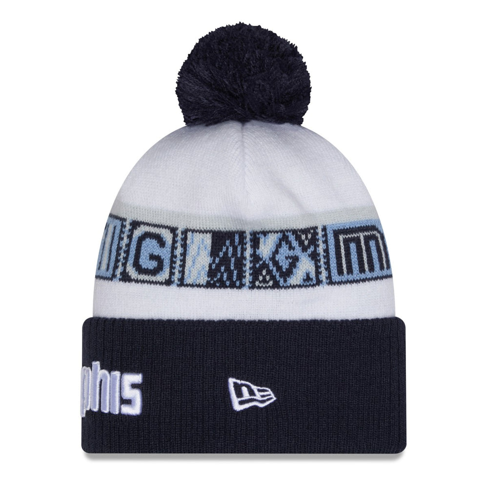 Memphis Grizzlies 2025/26 City Edition Cuffed Knit Hat with Pom - Navy/White | New Era cheap