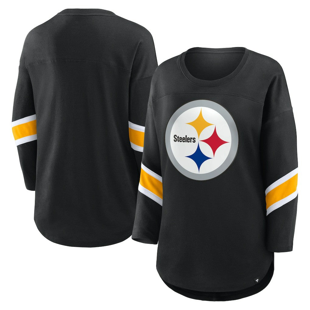 Pittsburgh Steelers Women's Plus Size Redzone 3/4-Sleeve Scoop Neck T-Shirt - Black for sale