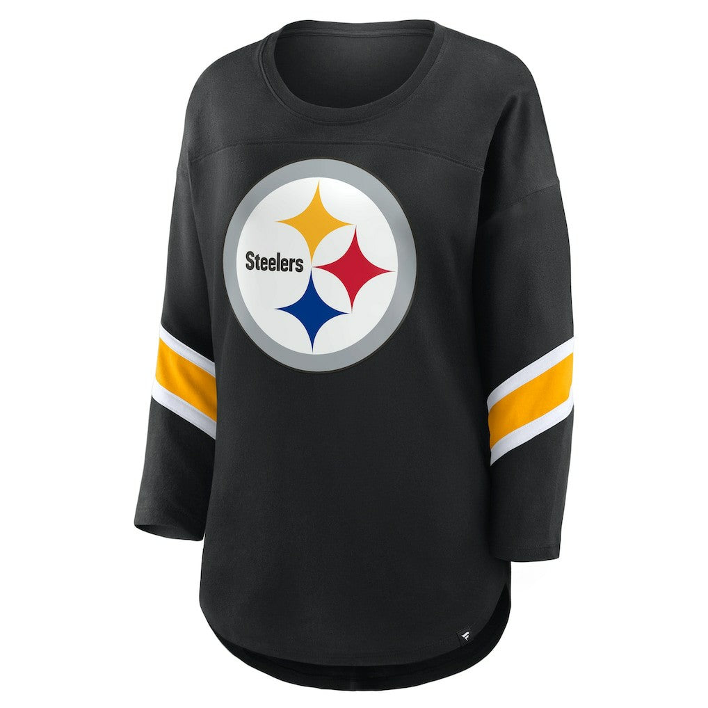 Pittsburgh Steelers Women's Plus Size Redzone 3/4-Sleeve Scoop Neck T-Shirt - Black for sale
