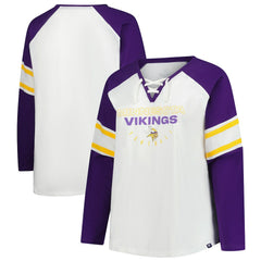 Minnesota Vikings Women's Plus Size Redzone Lace Up Long Sleeve T-Shirt - White for sale