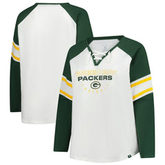 Green Bay Packers Women's Plus Size Redzone Lace Up Long Sleeve T-Shirt - White cheap