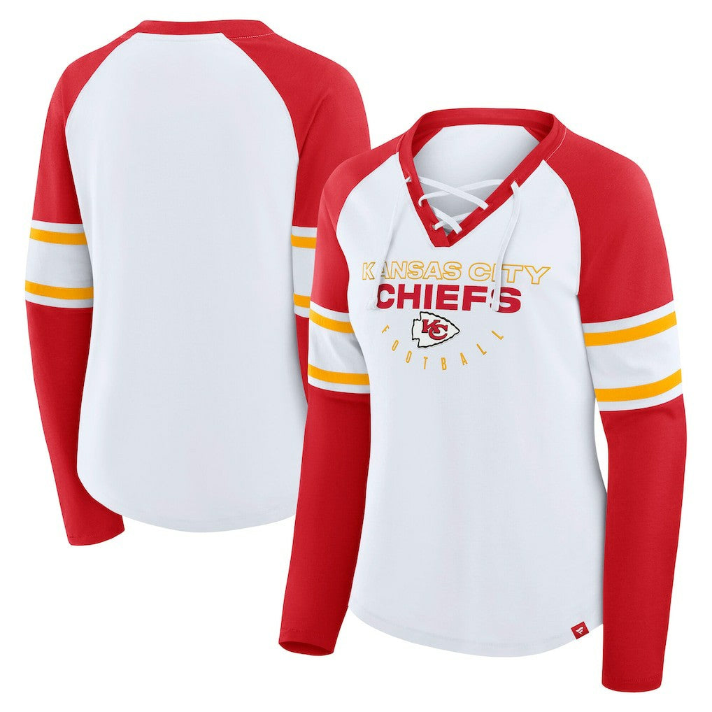 Kansas City Chiefs Women's Plus Size Redzone Lace Up Long Sleeve T-Shirt - White on sale