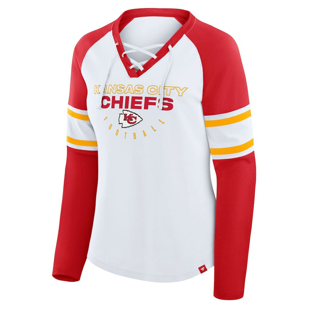 Kansas City Chiefs Women's Plus Size Redzone Lace Up Long Sleeve T-Shirt - White on sale