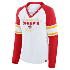 Kansas City Chiefs Women's Plus Size Redzone Lace Up Long Sleeve T-Shirt - White on sale