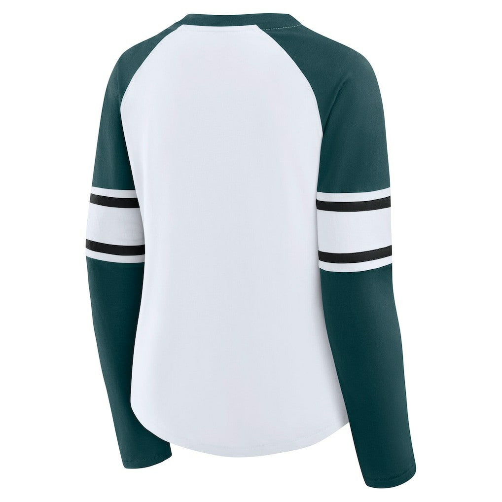 Philadelphia Eagles Women's Plus Size Redzone Lace Up Long Sleeve T-Shirt - White for sale
