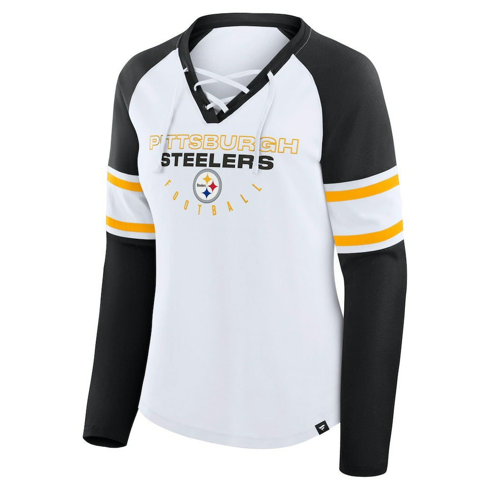 Pittsburgh Steelers Women's Plus Size Redzone Lace Up Long Sleeve T-Shirt - White outlet
