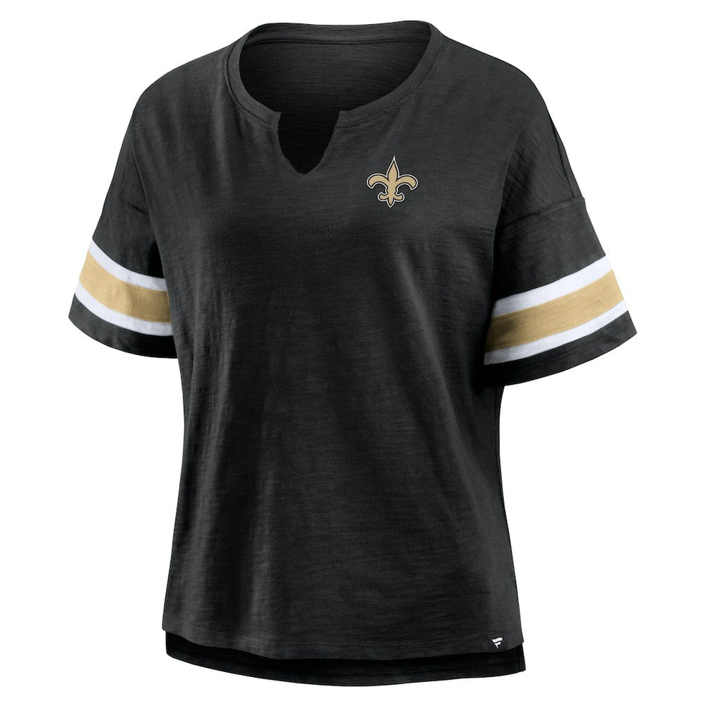 New Orleans Saints Women's Plus Size Redzone Notch Neck T-Shirt - Black for sale