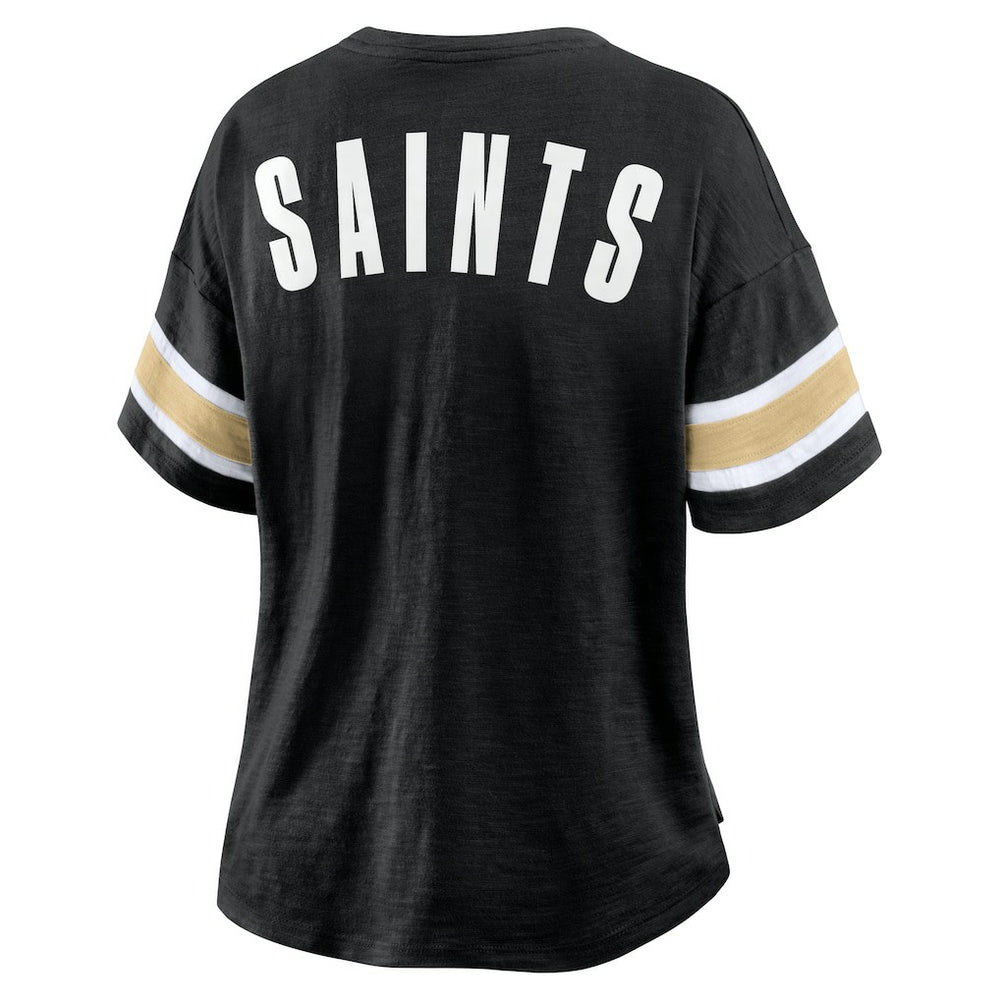 New Orleans Saints Women's Plus Size Redzone Notch Neck T-Shirt - Black for sale