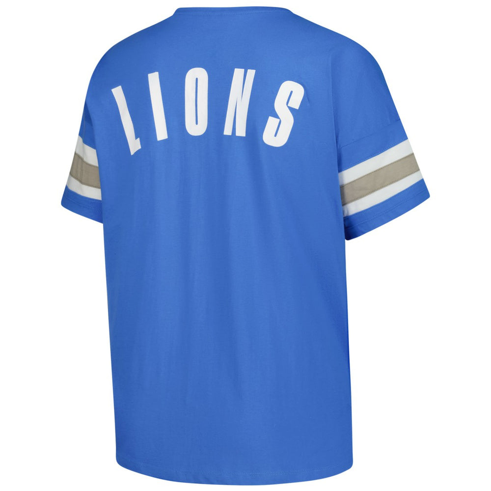 Detroit Lions Women's Plus Size Redzone Notch Neck T-Shirt - Blue sale
