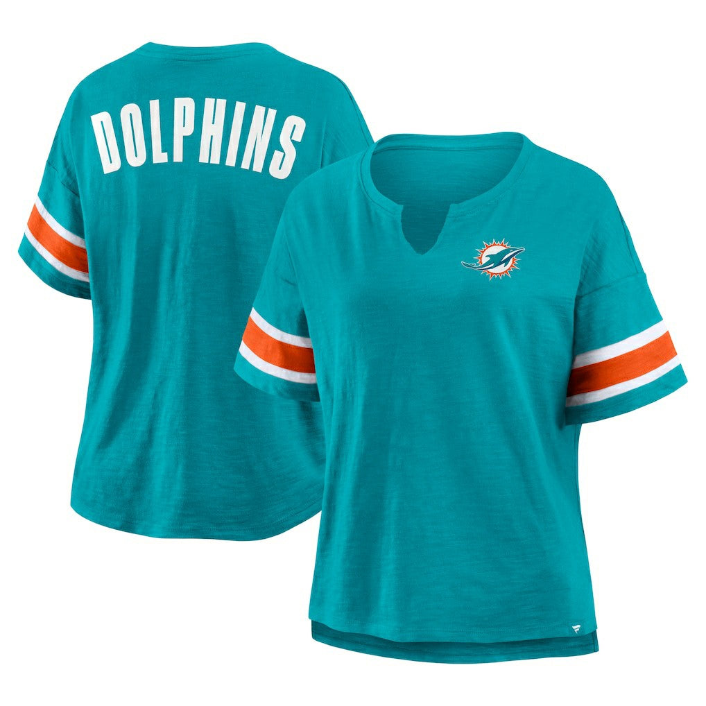 Miami Dolphins Women's Plus Size Redzone Notch Neck T-Shirt - Aqua outlet