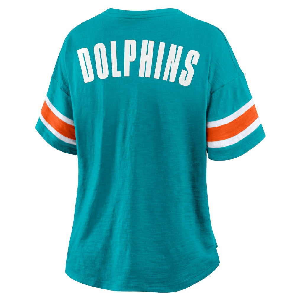 Miami Dolphins Women's Plus Size Redzone Notch Neck T-Shirt - Aqua outlet