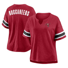 Tampa Bay Buccaneers Women's Plus Size Redzone Notch Neck T-Shirt - Red outlet