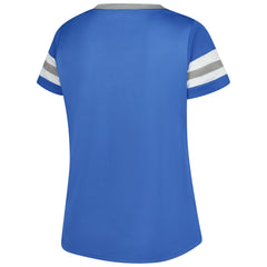 Detroit Lions Women's Plus Size Rhinestone Redzone Athena Lace-Up Notch Neck T-Shirt - Blue discount