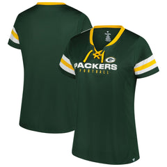 Green Bay Packers Women's Plus Size Rhinestone Redzone Athena Lace-Up Notch Neck T-Shirt - Green sale