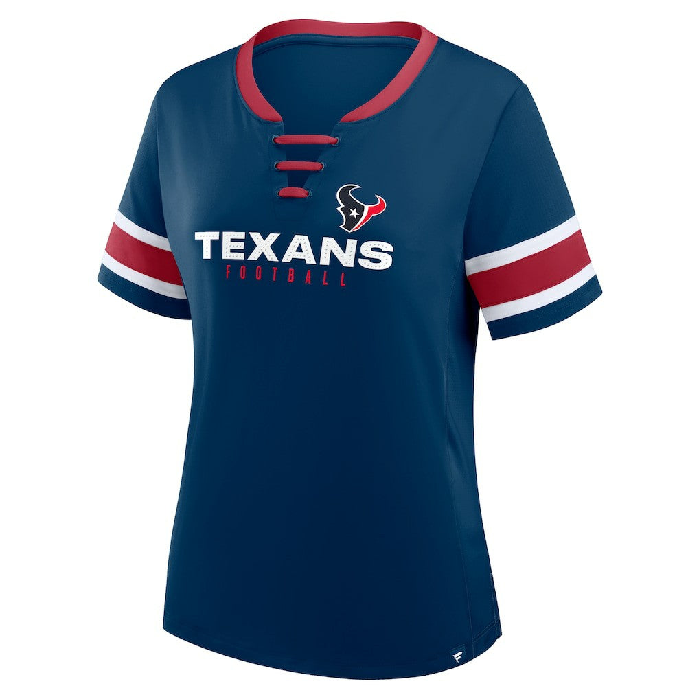 Houston Texans Women's Plus Size Red Zone Athena Lace-Up V-Notch Neck T-Shirt - Navy for sale