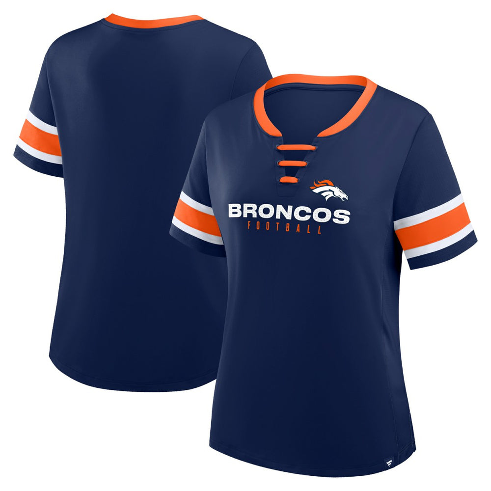 Denver Broncos Women's Plus Size Red Zone Athena Lace-Up V-Notch Neck T-Shirt - Navy cheap