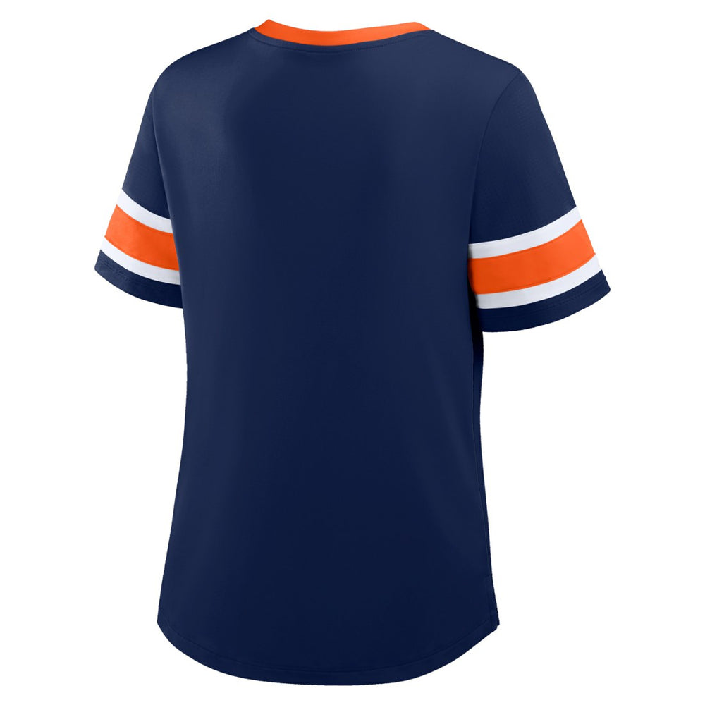 Denver Broncos Women's Plus Size Red Zone Athena Lace-Up V-Notch Neck T-Shirt - Navy cheap
