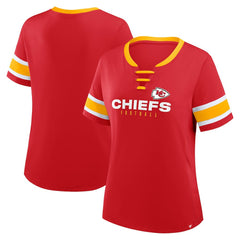 Kansas City Chiefs Women's Plus Size Red Zone Athena Lace-Up V-Notch Neck T-Shirt - Red discount