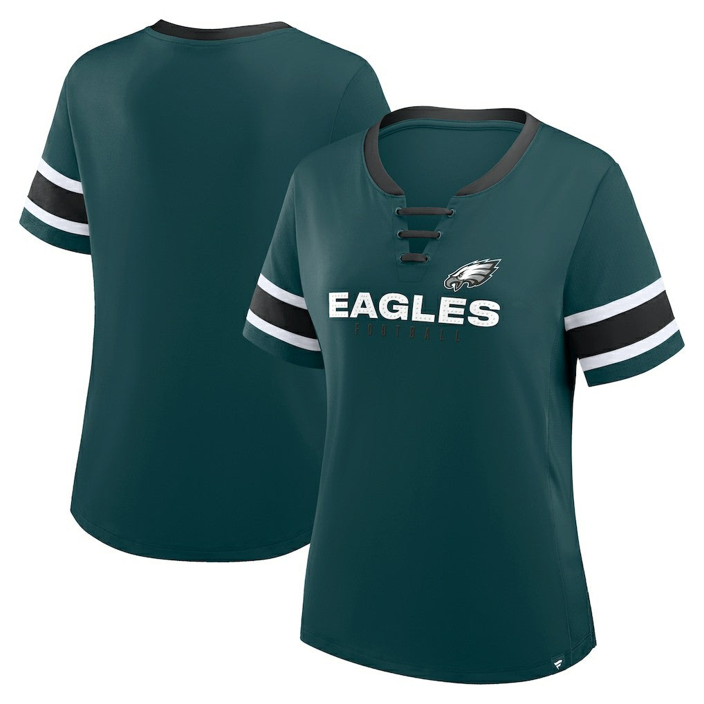 Philadelphia Eagles Women's Plus Size Red Zone Athena Lace-Up V-Notch Neck T-Shirt - Midnight Green online