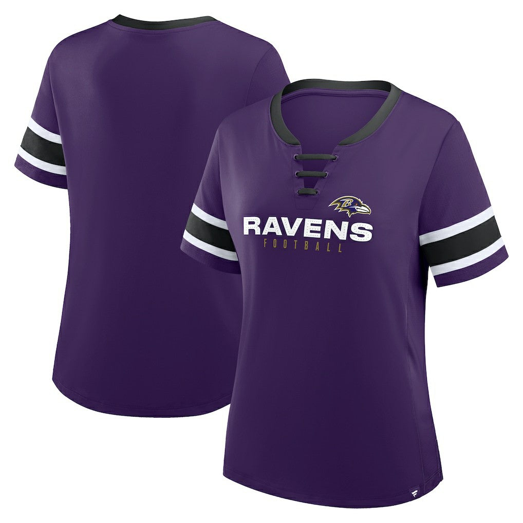 Baltimore Ravens Women's Plus Size Red Zone Athena Lace-Up V-Notch Neck T-Shirt - Purple outlet