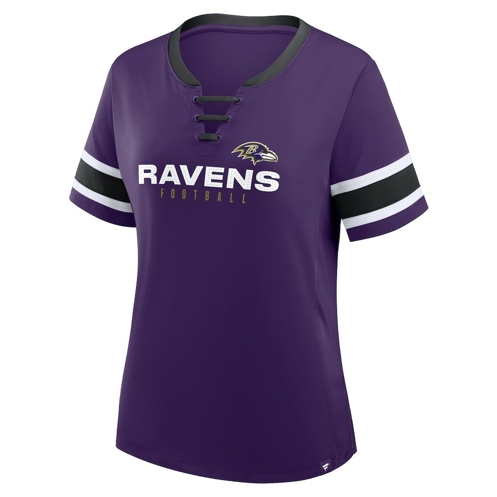 Baltimore Ravens Women's Plus Size Red Zone Athena Lace-Up V-Notch Neck T-Shirt - Purple outlet