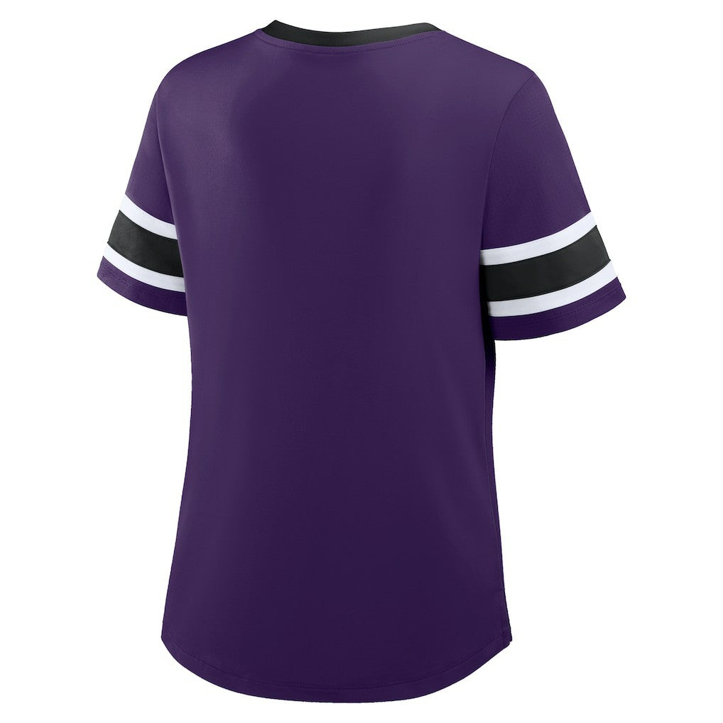 Baltimore Ravens Women's Plus Size Red Zone Athena Lace-Up V-Notch Neck T-Shirt - Purple outlet
