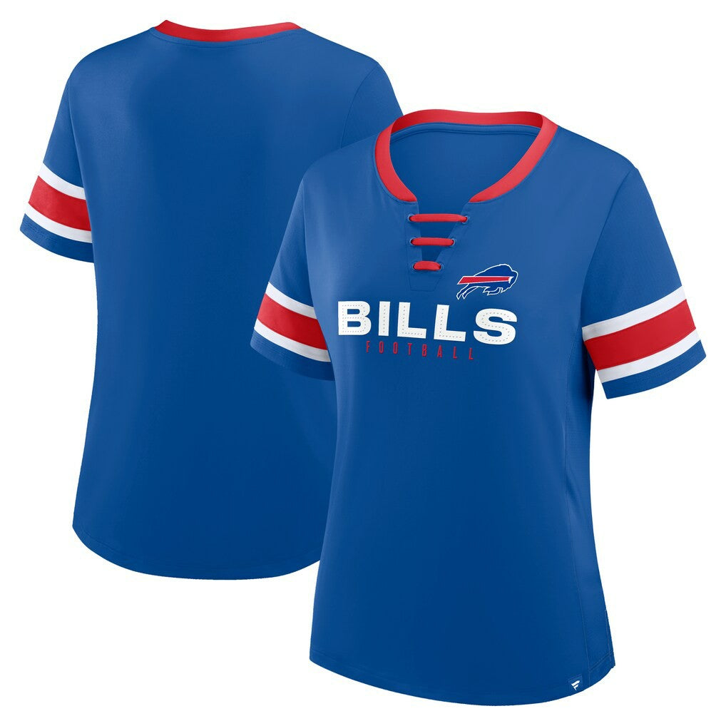 Buffalo Bills Women's Plus Size Red Zone Athena Lace-Up V-Notch Neck T-Shirt - Royal cheap