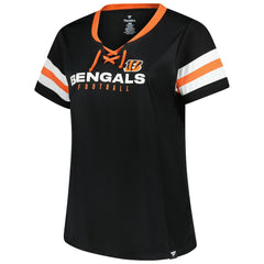 Cincinnati Bengals Women's Plus Size Red Zone Athena Lace-Up V-Notch Neck T-Shirt - Black outlet