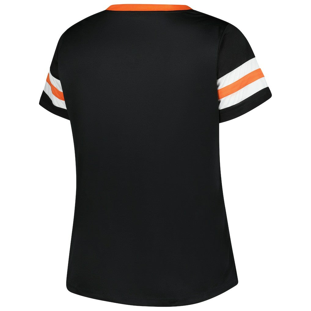 Cincinnati Bengals Women's Plus Size Red Zone Athena Lace-Up V-Notch Neck T-Shirt - Black outlet