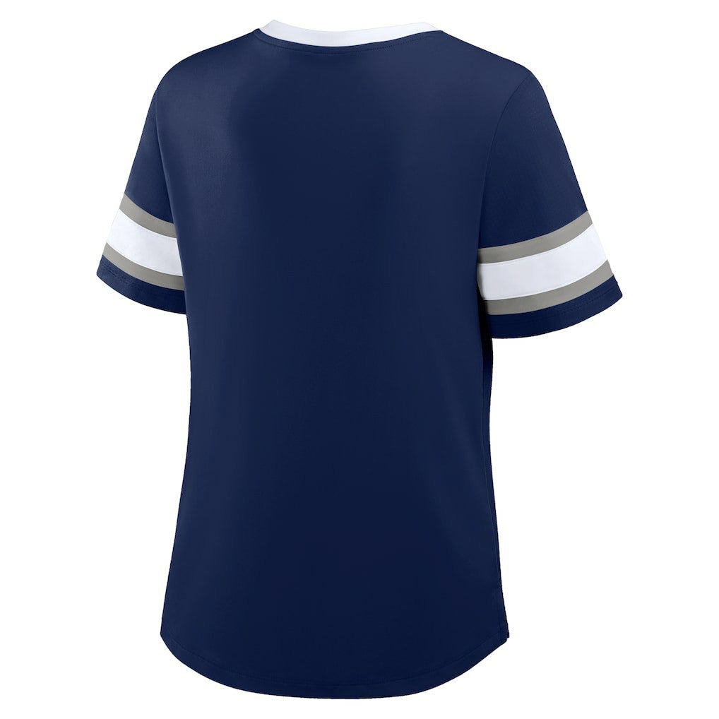 Dallas Cowboys Women's Plus Size Red Zone Athena Lace-Up V-Notch Neck T-Shirt - Navy online