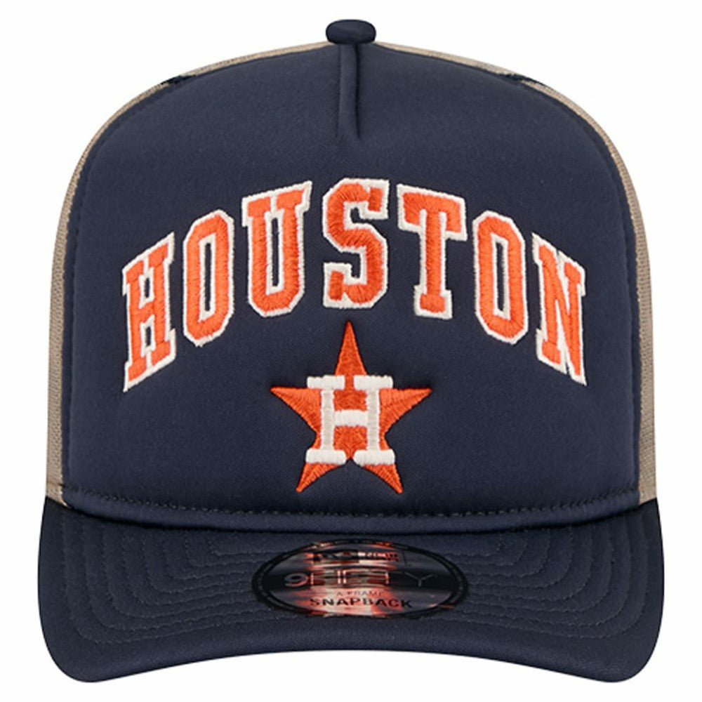 Houston Astros Vintage Arched Foam Front 9FIFTY A-Frame Adjustable Trucker Hat - Navy | New Era