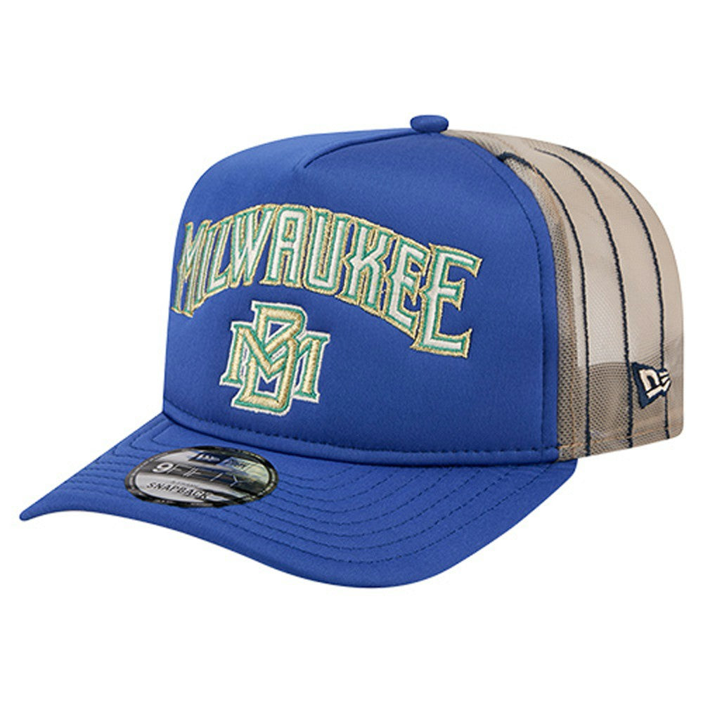 Milwaukee Brewers Vintage Arched Foam Front 9FIFTY A-Frame Adjustable Trucker Hat - Royal | New Era