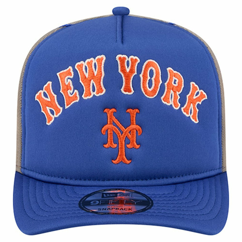 New York Mets Vintage Arched Foam Front 9FIFTY A-Frame Adjustable Trucker Hat - Royal | New Era