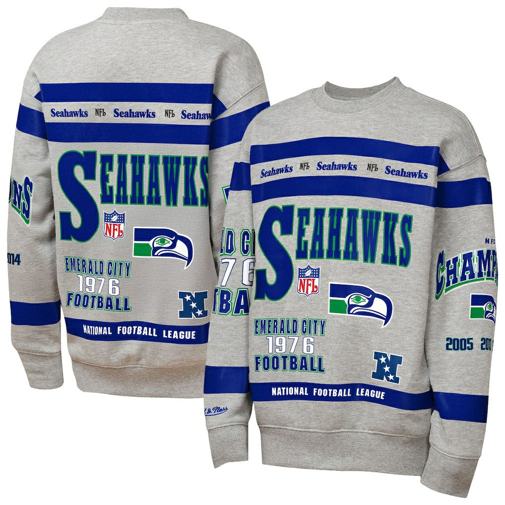 Seattle Seahawks Youth Throwback All-Over Print Fleece Sweatshirt - Gray on sale
