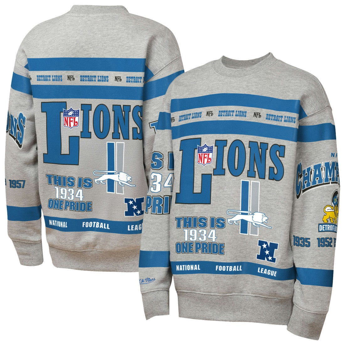 Detroit Lions Youth Throwback All-Over Print Fleece Sweatshirt - Gray on sale