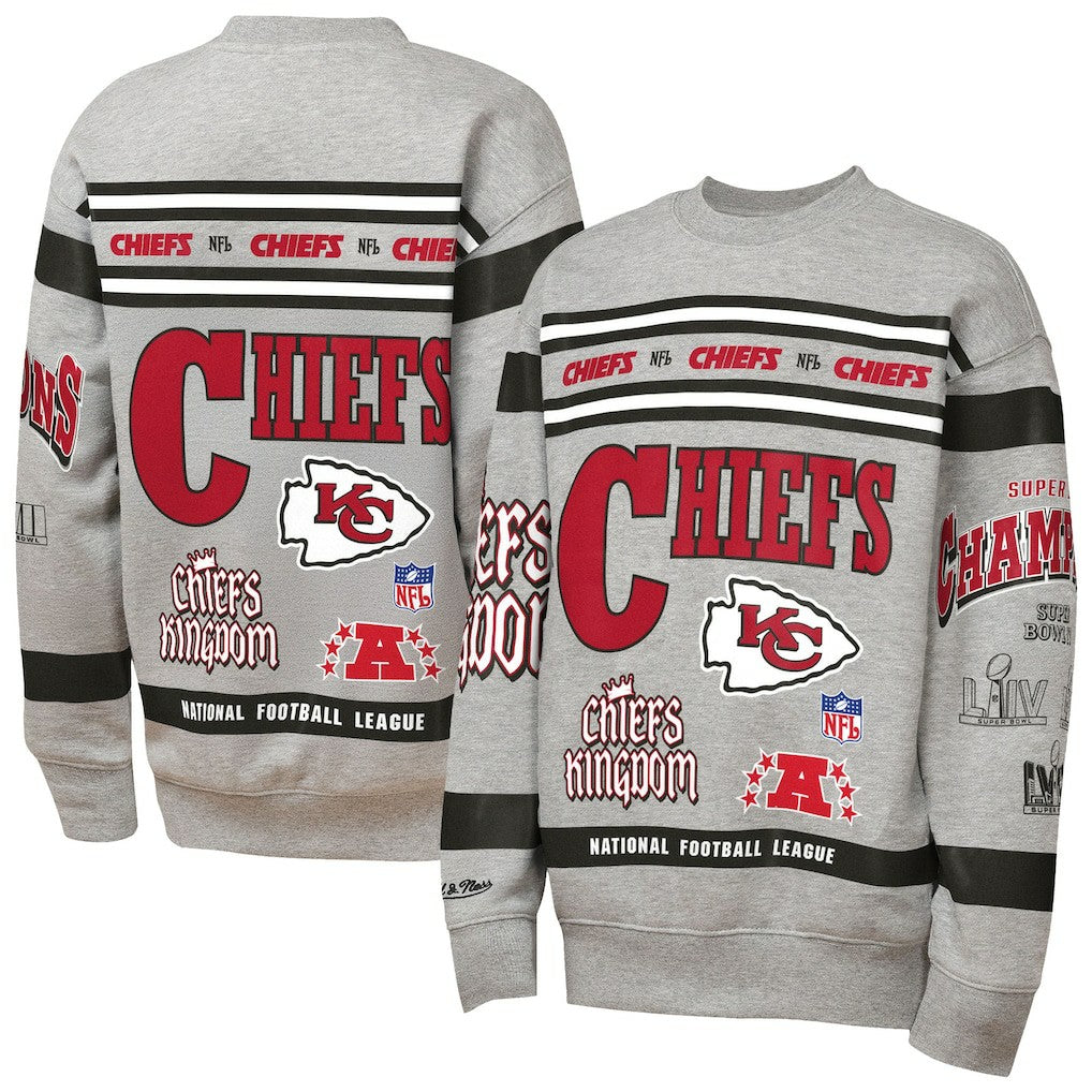 Kansas City Chiefs Youth Throwback All-Over Print Fleece Sweatshirt - Gray cheap
