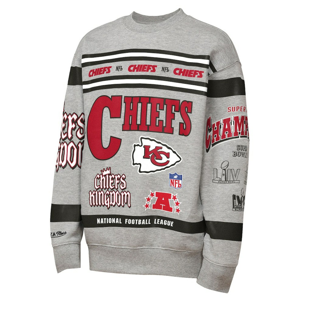 Kansas City Chiefs Youth Throwback All-Over Print Fleece Sweatshirt - Gray cheap