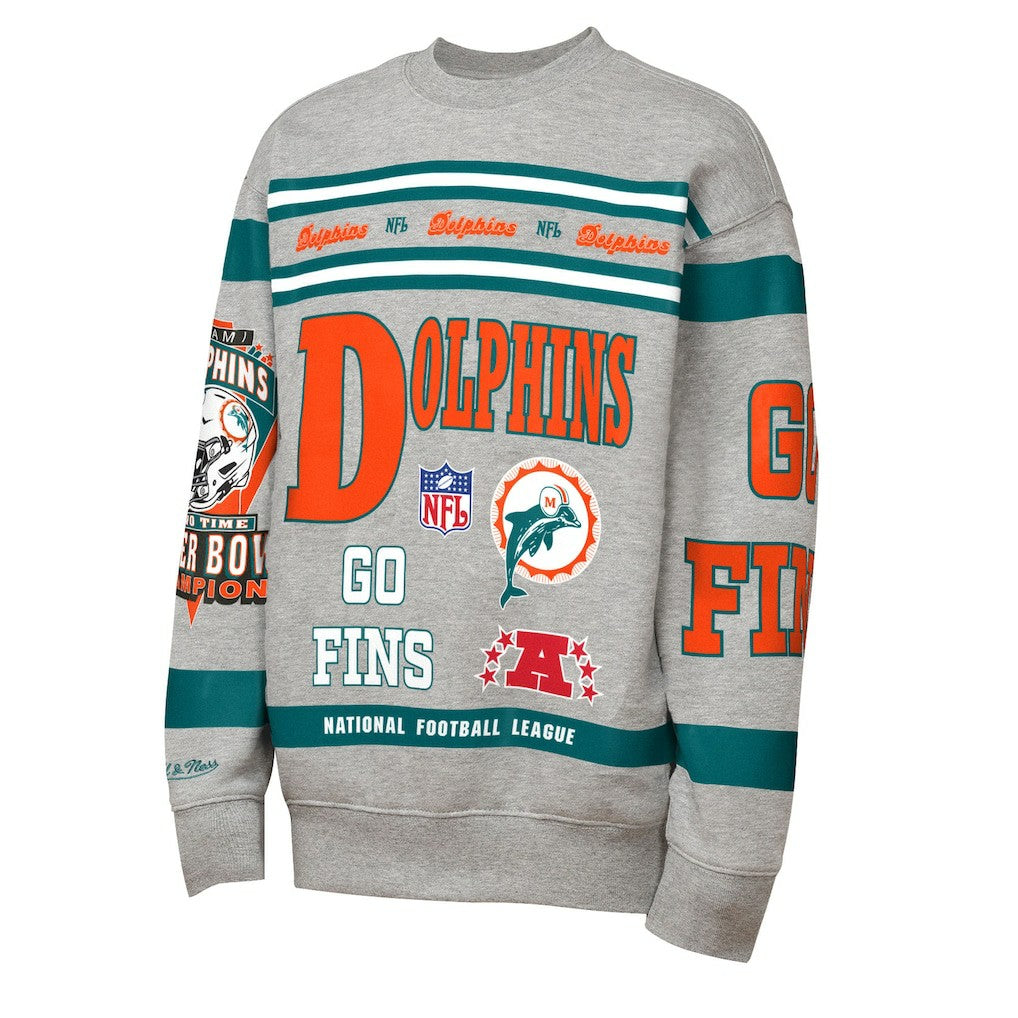 Miami Dolphins Youth Throwback All-Over Print Fleece Sweatshirt - Gray online