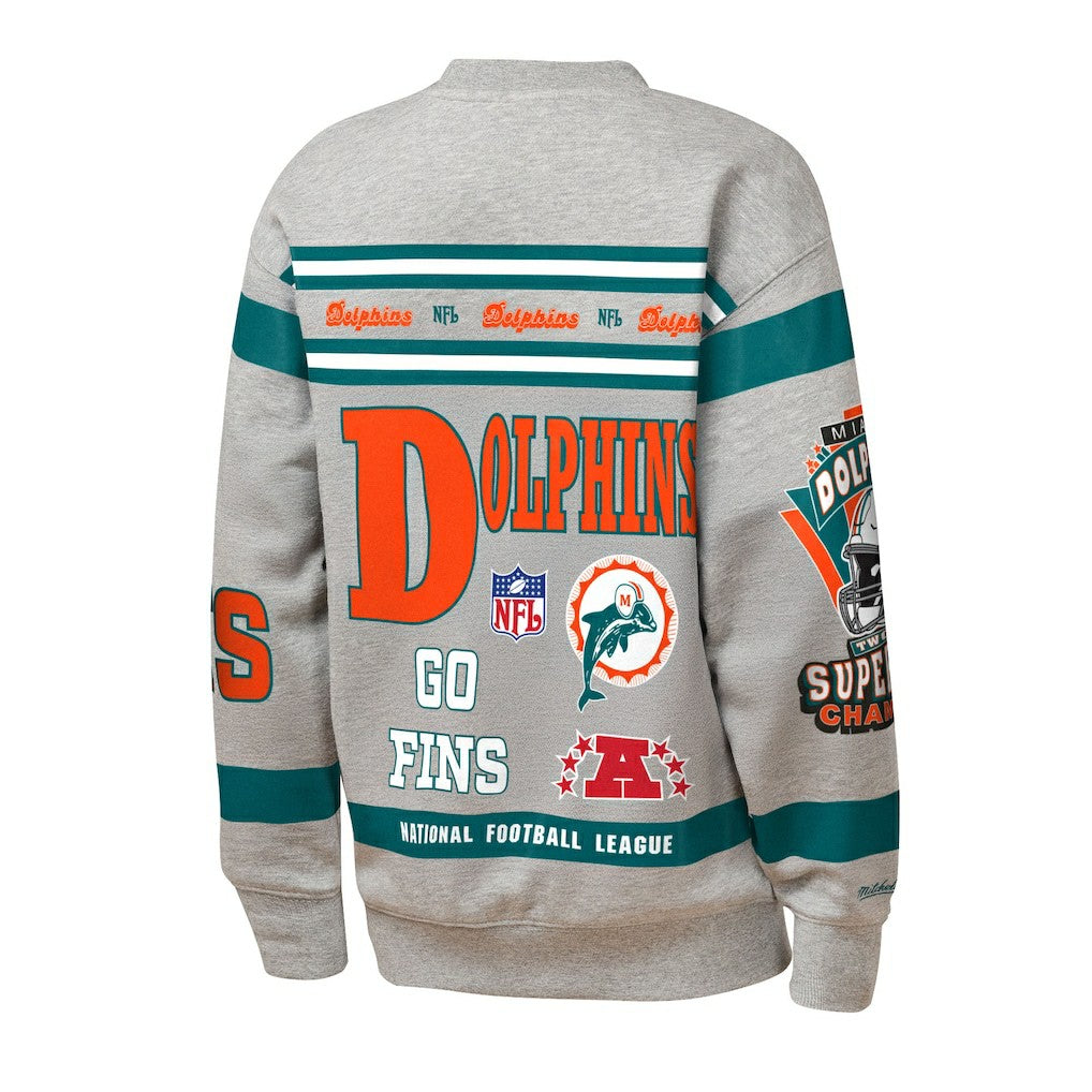 Miami Dolphins Youth Throwback All-Over Print Fleece Sweatshirt - Gray online