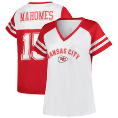 Patrick Mahomes Kansas City Chiefs Women's Plus Size Bling V-Neck T-Shirt - White on sale