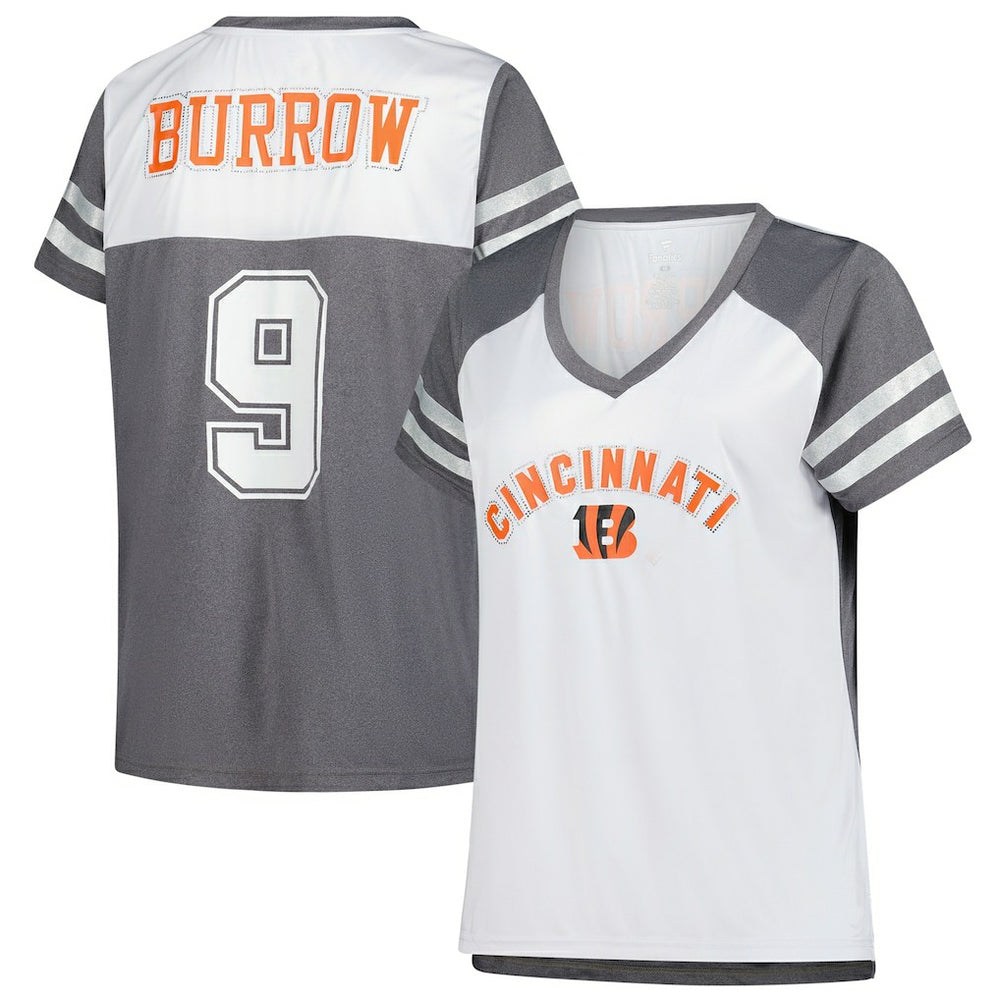Joe Burrow Cincinnati Bengals Women's Plus Size Bling V-Neck T-Shirt - White discount
