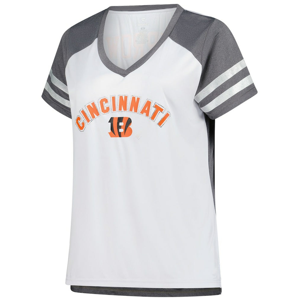 Joe Burrow Cincinnati Bengals Women's Plus Size Bling V-Neck T-Shirt - White discount