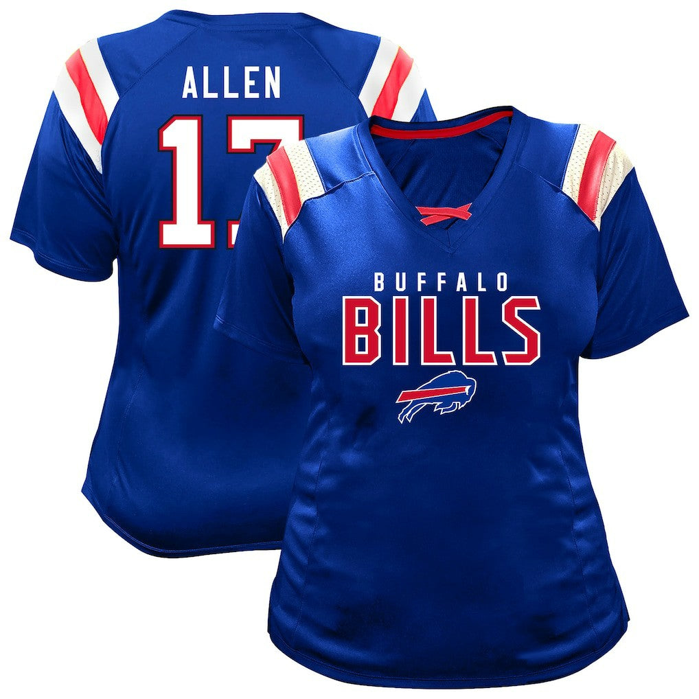 Josh Allen Buffalo Bills Women's Plus Size Name & Number Raglan Lace V-Neck T-Shirt - Royal discount