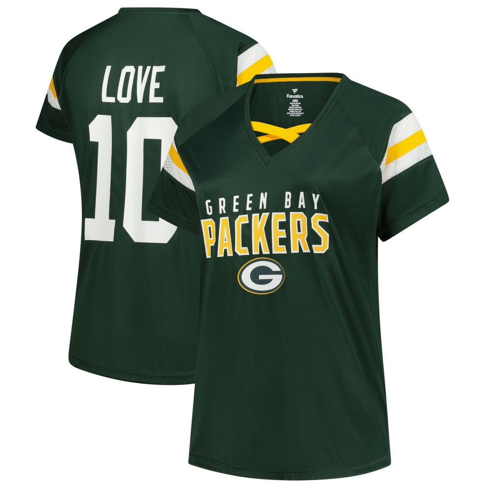 Jordan Love Green Bay Packers Women's Plus Size Name & Number Raglan Lace V-Neck T-Shirt - Green cheap
